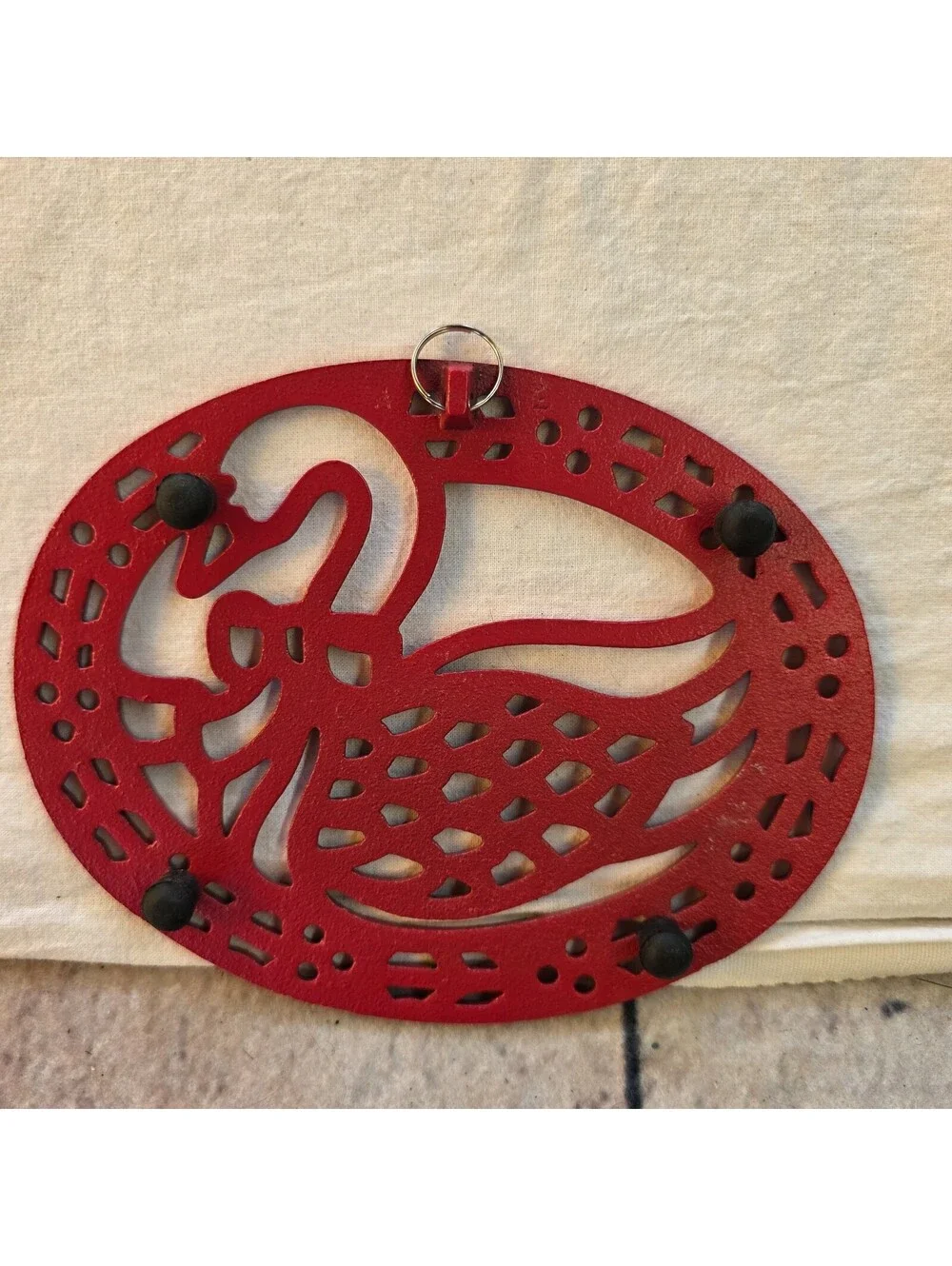 Vintage Red Goose Cast Metal Trivet Rubber Footed Made In Taiwan Kitchen Decor